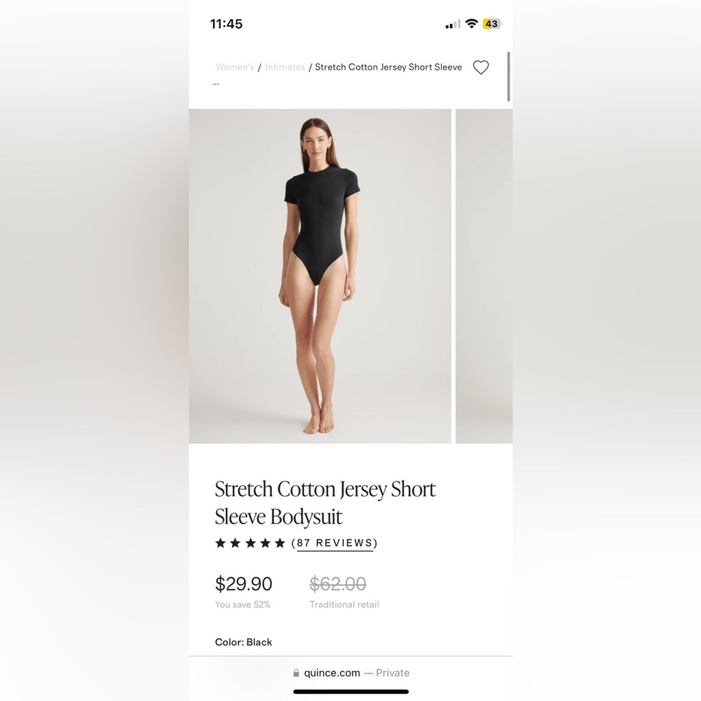 Quince Cotton Jersey Long Sleeve and Short Sleeve Black Bodysuits